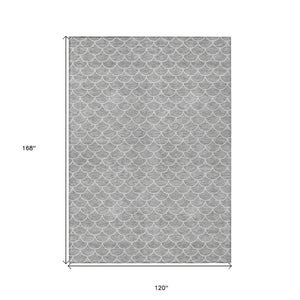 HomeRoots 5' Gray and Ivory Geometric Area Rug – Stylish, Washable, Stain-Resistant for Indoor & Outdoor Spaces 10' X 14' 596194
