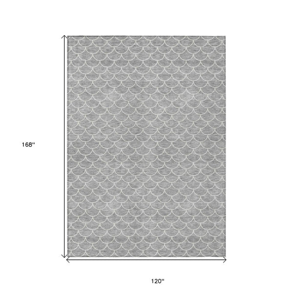 HomeRoots 5' Gray and Ivory Geometric Area Rug – Stylish, Washable, Stain-Resistant for Indoor & Outdoor Spaces 10' X 14' 596194