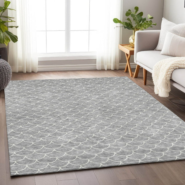 HomeRoots 5' Gray and Ivory Geometric Area Rug – Stylish, Washable, Stain-Resistant for Indoor & Outdoor Spaces 10' X 14' 596194