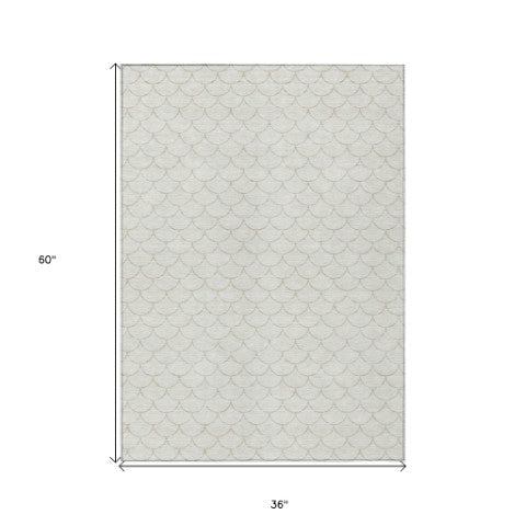 Homeroots 3' Stylish Beige And Ivory Geometric Washable Area Rug For Indoor And Outdoor Spaces, Durable Design 3' X 5' Polyester 596195
