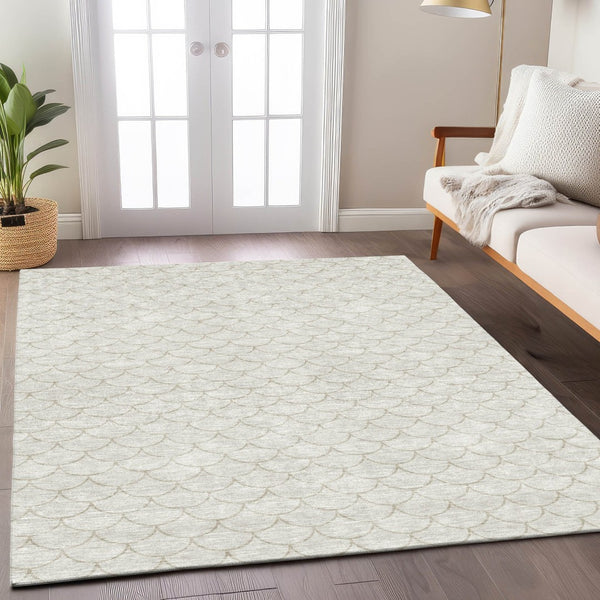 HomeRoots 5' Modern Ivory and Beige Geometric Indoor Outdoor Area Rug – Durable, Washable, Stylish & Versatile 5' X 8' 596196