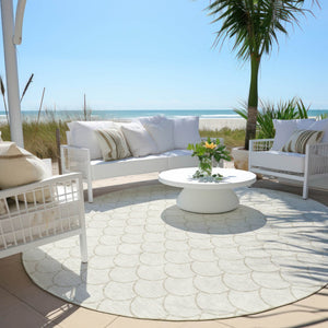 HomeRoots 5' Modern Ivory and Beige Geometric Indoor Outdoor Area Rug – Durable, Washable, Stylish & Versatile 8' Round 596197
