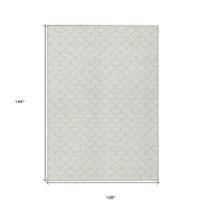 Homeroots 3' Stylish Beige And Ivory Geometric Washable Area Rug For Indoor And Outdoor Spaces, Durable Design 9' X 12' Polyester 596199