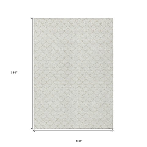 Homeroots 3' Stylish Beige And Ivory Geometric Washable Area Rug For Indoor And Outdoor Spaces, Durable Design 9' X 12' Polyester 596199