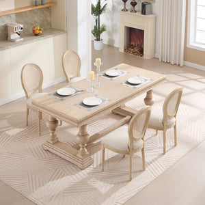 English Elm French Country Dining Chairs Set Of 2 - Upholstered Rattan Back, Elegant Carved Design For Home Use W3426P324257