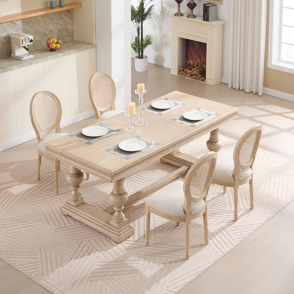 English Elm French Country Dining Chairs Set Of 2 - Upholstered Rattan Back, Elegant Carved Design For Home Use W3426P324257