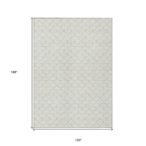 Homeroots 3' Stylish Beige And Ivory Geometric Washable Area Rug For Indoor And Outdoor Spaces, Durable Design 10' X 14' Polyester 596200