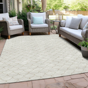 Homeroots 3' Stylish Beige And Ivory Geometric Washable Area Rug For Indoor And Outdoor Spaces, Durable Design 10' X 14' Polyester 596200
