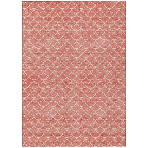 HomeRoots 5' Salmon and Ivory Geometric Area Rug - Stylish, Washable, Indoor/Outdoor Durability for Any Space 5' X 8' 596202