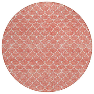 HomeRoots 5' Salmon and Ivory Geometric Area Rug - Stylish, Washable, Indoor/Outdoor Durability for Any Space 8' Round 596203