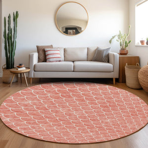 Homeroots 3' Stylish Beige And Ivory Geometric Washable Area Rug For Indoor And Outdoor Spaces, Durable Design 8' Round Polyester 596203