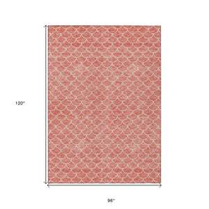 HomeRoots 5' Salmon and Ivory Geometric Area Rug - Stylish, Washable, Indoor/Outdoor Durability for Any Space 8' X 10' 596204