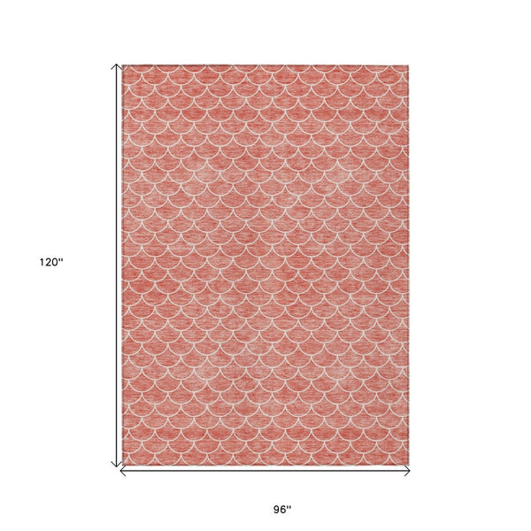 HomeRoots 5' Salmon and Ivory Geometric Area Rug - Stylish, Washable, Indoor/Outdoor Durability for Any Space 8' X 10' 596204