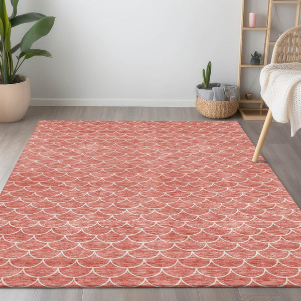 HomeRoots 5' Salmon and Ivory Geometric Area Rug - Stylish, Washable, Indoor/Outdoor Durability for Any Space 8' X 10' 596204