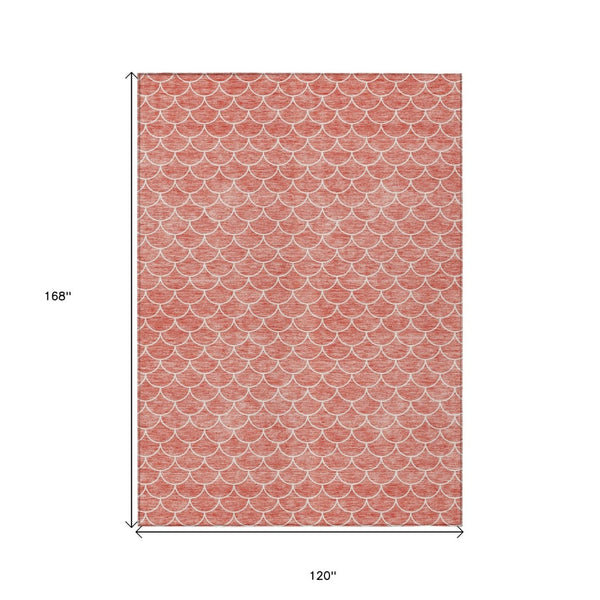 HomeRoots 5' Salmon and Ivory Geometric Area Rug - Stylish, Washable, Indoor/Outdoor Durability for Any Space 10' X 14' 596206