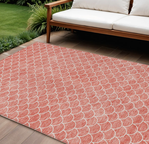 HomeRoots 5' Salmon and Ivory Geometric Area Rug - Stylish, Washable, Indoor/Outdoor Durability for Any Space 10' X 14' 596206