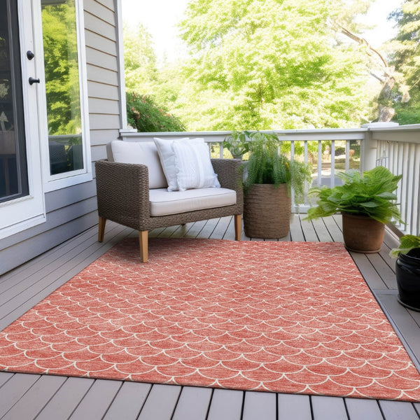 HomeRoots 5' Salmon and Ivory Geometric Area Rug - Stylish, Washable, Indoor/Outdoor Durability for Any Space 10' X 14' 596206