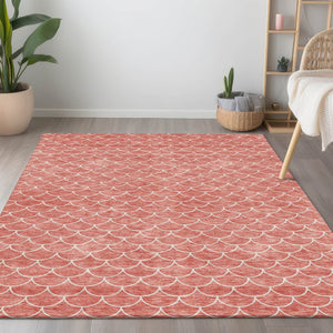 HomeRoots 5' Salmon and Ivory Geometric Area Rug - Stylish, Washable, Indoor/Outdoor Durability for Any Space 10' X 14' 596206