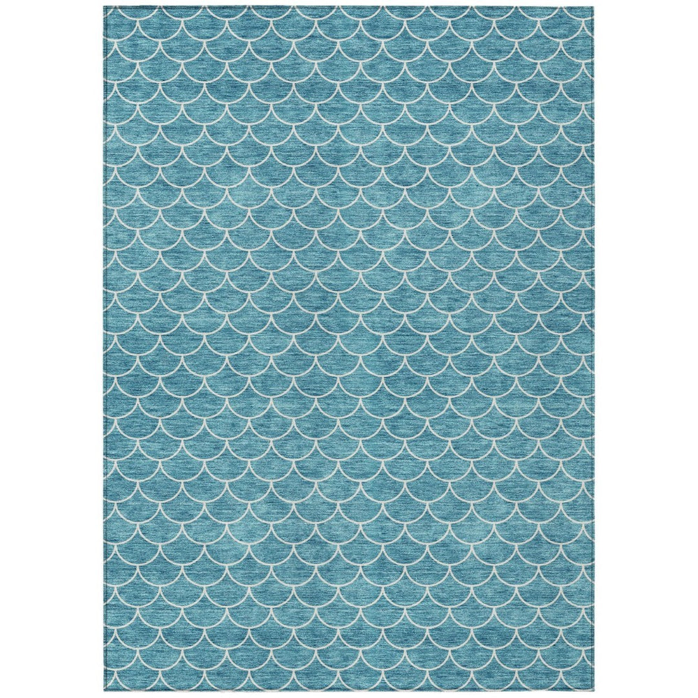 HomeRoots 5' Teal Blue and Ivory Geometric Area Rug – Stylish, Washable, Durable for Indoor and Outdoor Use 5' X 8' 596208