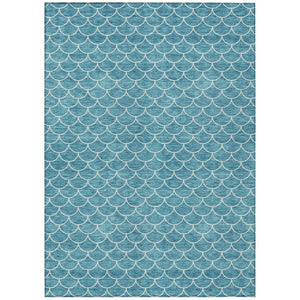 HomeRoots 5' Teal Blue and Ivory Geometric Area Rug – Stylish, Washable, Durable for Indoor and Outdoor Use 5' X 8' 596208