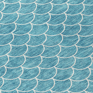 HomeRoots 5' Teal Blue and Ivory Geometric Area Rug – Stylish, Washable, Durable for Indoor and Outdoor Use 8' Round 596209