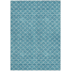HomeRoots 5' Teal Blue and Ivory Geometric Area Rug – Stylish, Washable, Durable for Indoor and Outdoor Use 8' X 10' 596210