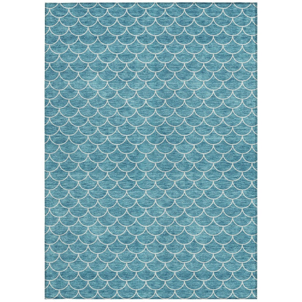 HomeRoots 5' Teal Blue and Ivory Geometric Area Rug – Stylish, Washable, Durable for Indoor and Outdoor Use 8' X 10' 596210