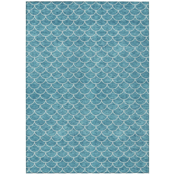 HomeRoots 5' Teal Blue and Ivory Geometric Area Rug – Stylish, Washable, Durable for Indoor and Outdoor Use 8' X 10' 596210