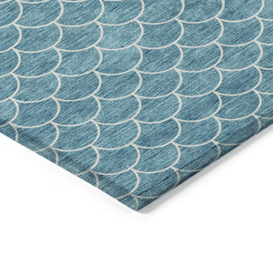HomeRoots 5' Teal Blue and Ivory Geometric Area Rug – Stylish, Washable, Durable for Indoor and Outdoor Use 8' X 10' 596210