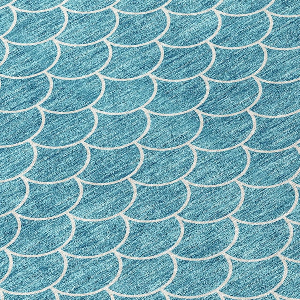 HomeRoots 5' Teal Blue and Ivory Geometric Area Rug – Stylish, Washable, Durable for Indoor and Outdoor Use 8' X 10' 596210
