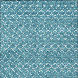 HomeRoots 9' X 12' Teal Blue Geometric Area Rug - Stylish, Washable, Indoor/Outdoor Durability for High-Traffic Spaces 596211