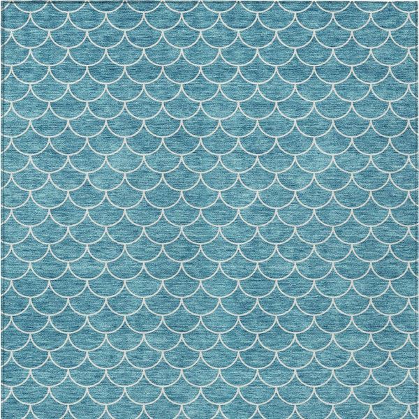 HomeRoots 9' X 12' Teal Blue Geometric Area Rug - Stylish, Washable, Indoor/Outdoor Durability for High-Traffic Spaces 596211