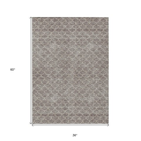 Homeroots 3' Stylish Beige And Ivory Geometric Washable Area Rug For Indoor And Outdoor Spaces, Durable Design 3' X 5' Polyester 596213