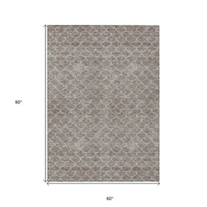 Homeroots 3' Stylish Beige And Ivory Geometric Washable Area Rug For Indoor And Outdoor Spaces, Durable Design 5' X 8' Polyester 596214