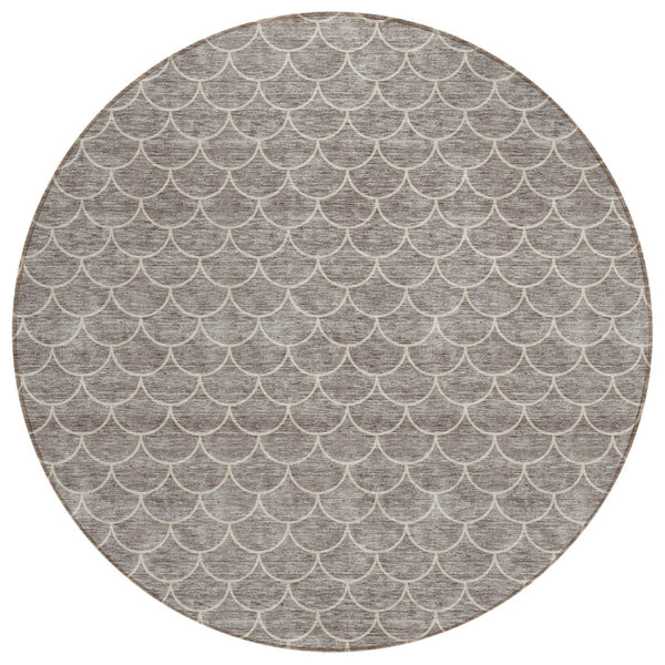 HomeRoots 5' Taupe and Beige Geometric Indoor Outdoor Area Rug - Stylish, Durable, and Washable for Any Space 8' Round 596215