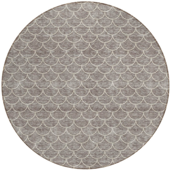 HomeRoots 5' Taupe and Beige Geometric Indoor Outdoor Area Rug - Stylish, Durable, and Washable for Any Space 8' Round 596215