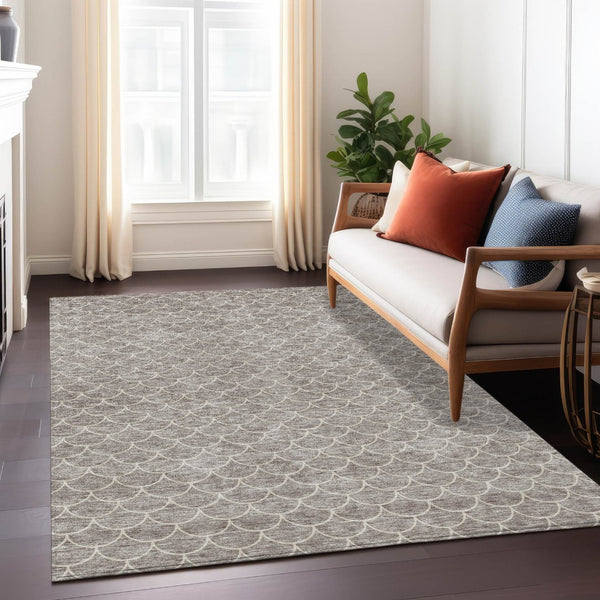 HomeRoots 5' Taupe and Beige Geometric Indoor Outdoor Area Rug - Stylish, Durable, and Washable for Any Space 8' X 10' 596216