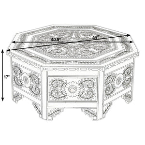 Butler Specialty Butler Octagonal Bone Inlay Coffee Table 40.5" — Handcrafted Black & White Floral Geometric Design, Drawer 5962318