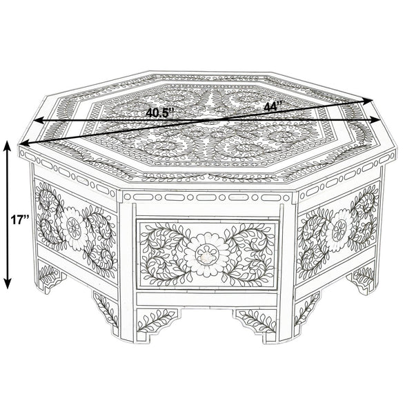 Butler Specialty Butler Octagonal Bone Inlay Coffee Table 40.5" — Handcrafted Black & White Floral Geometric Design, Drawer 5962318
