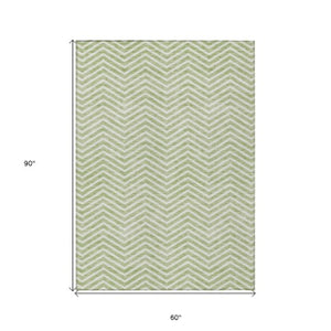 Homeroots 3' Artichoke Green Chevron Indoor Outdoor Area Rug - Stylish, Washable, Durable For High Traffic Areas 5' X 8' Polyester 596232