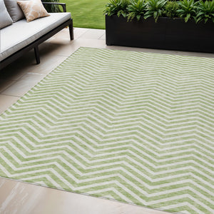 Homeroots 3' Artichoke Green Chevron Indoor Outdoor Area Rug - Stylish, Washable, Durable For High Traffic Areas 5' X 8' Polyester 596232