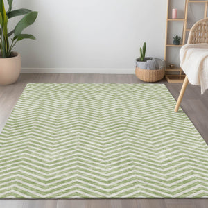 Homeroots 3' Artichoke Green Chevron Indoor Outdoor Area Rug - Stylish, Washable, Durable For High Traffic Areas 5' X 8' Polyester 596232