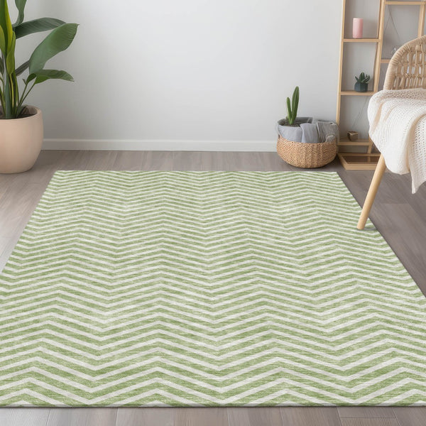 Homeroots 3' Artichoke Green Chevron Indoor Outdoor Area Rug - Stylish, Washable, Durable For High Traffic Areas 5' X 8' Polyester 596232