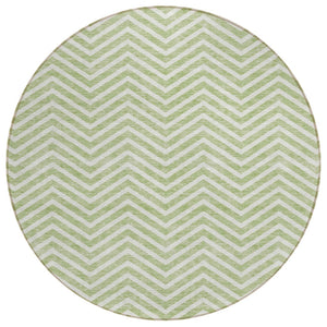 HomeRoots 5' Artichoke Green and Ivory Chevron Area Rug - Stylish, Washable Indoor/Outdoor Accent for Any Space 8' Round 596233