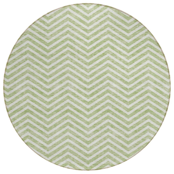 HomeRoots 5' Artichoke Green and Ivory Chevron Area Rug - Stylish, Washable Indoor/Outdoor Accent for Any Space 8' Round 596233