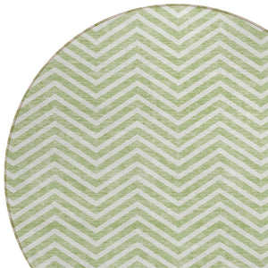 Homeroots 3' Artichoke Green Chevron Indoor Outdoor Area Rug - Stylish, Washable, Durable For High Traffic Areas 8' Round Polyester 596233