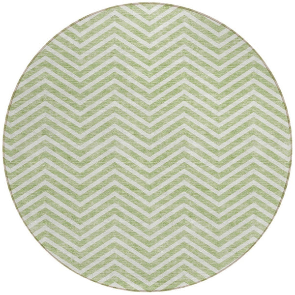 Homeroots 3' Artichoke Green Chevron Indoor Outdoor Area Rug - Stylish, Washable, Durable For High Traffic Areas 8' Round Polyester 596233