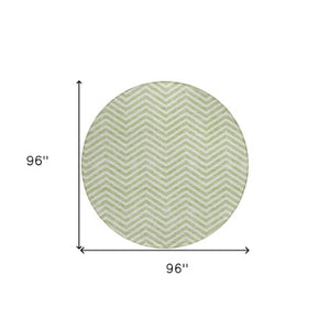 Homeroots 3' Artichoke Green Chevron Indoor Outdoor Area Rug - Stylish, Washable, Durable For High Traffic Areas 8' Round Polyester 596233