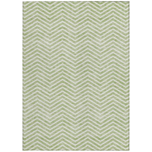 Homeroots 3' Artichoke Green Chevron Indoor Outdoor Area Rug - Stylish, Washable, Durable For High Traffic Areas 9' X 12' Polyester 596235