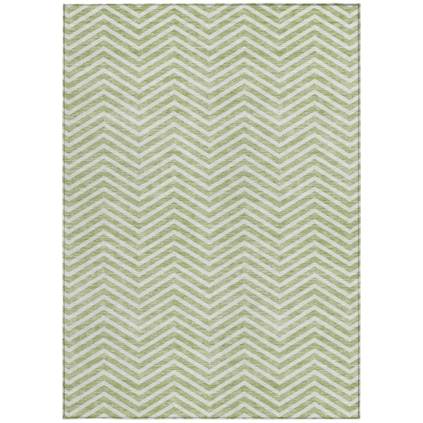 Homeroots 3' Artichoke Green Chevron Indoor Outdoor Area Rug - Stylish, Washable, Durable For High Traffic Areas 9' X 12' Polyester 596235